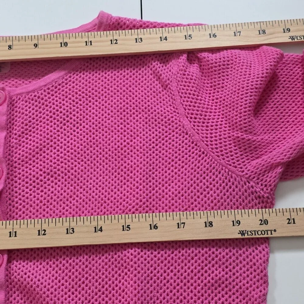 Bianca Nygard Cardigan Womens XL Hot Pink SS Button Up Round Neck Boho Open Knit